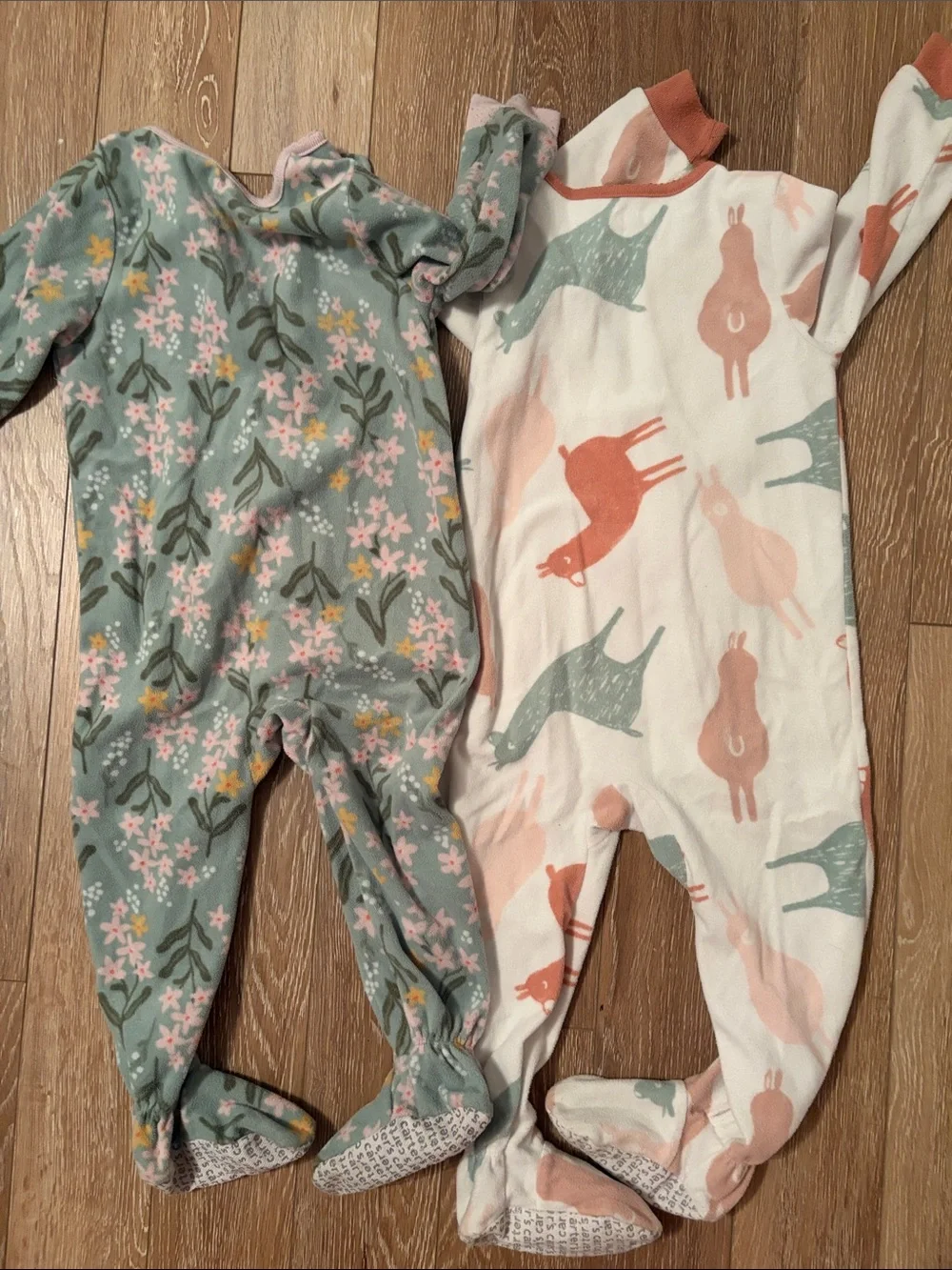Carter's Two-Pack Footed Pajamas in Sage Floral & Cream Animal Print